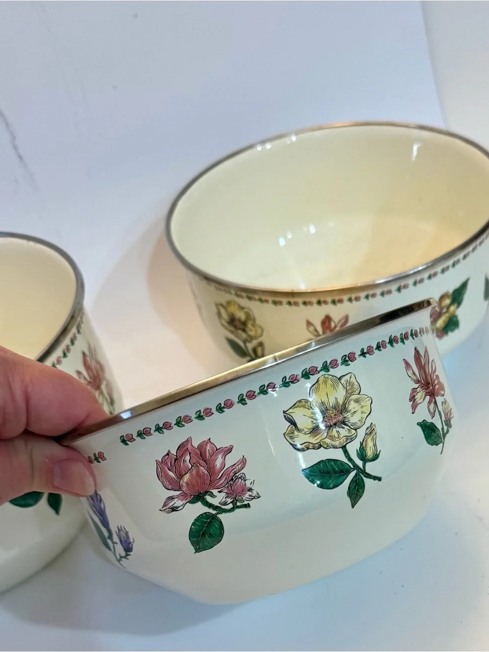 VTG Tabletops Unlimited Botanical Gardens Enamel Nesting Mixing Bowls Set of 3